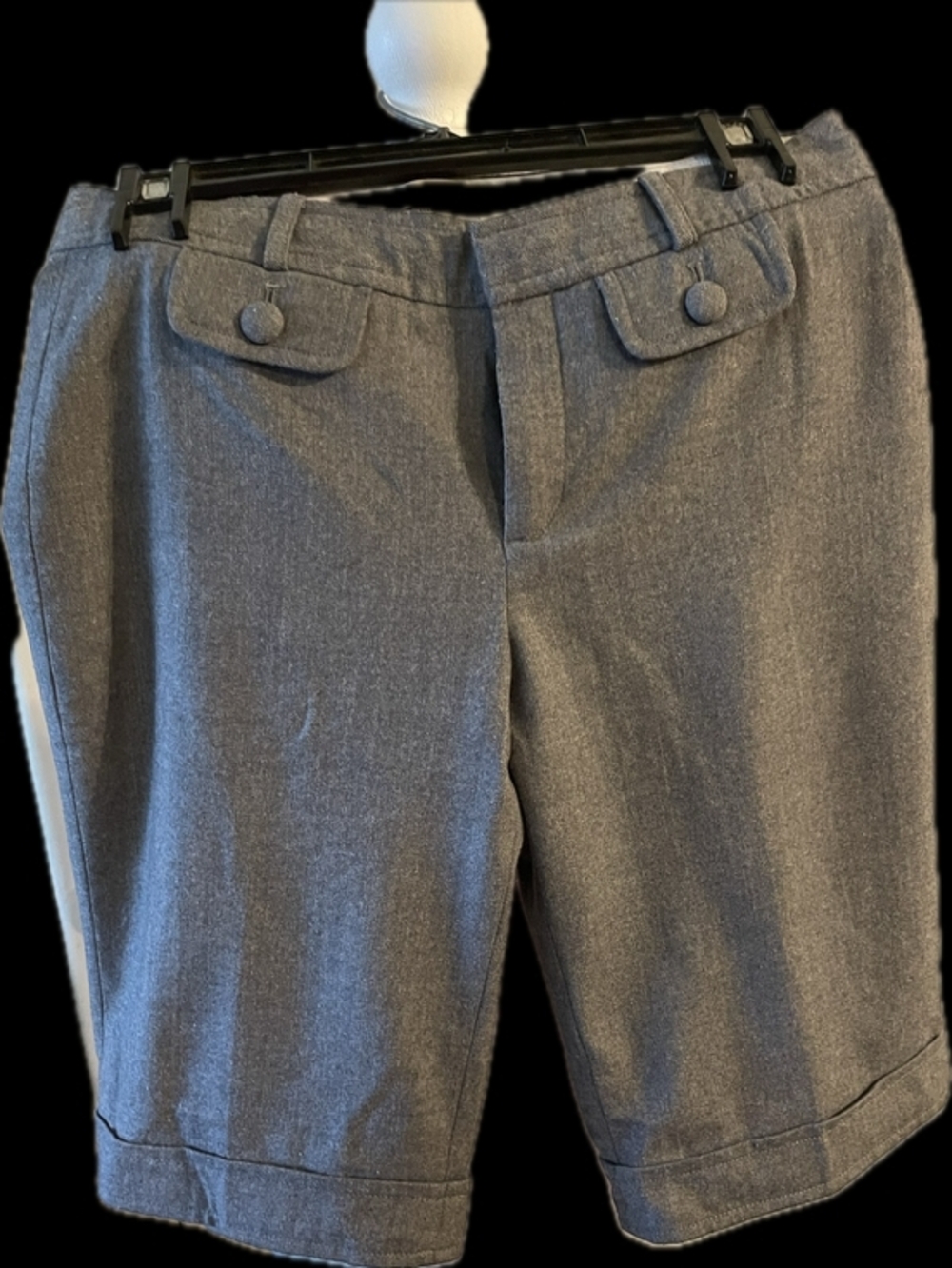 LOFT Gray Tailored Bermuda Shorts with Button-Flap Waist